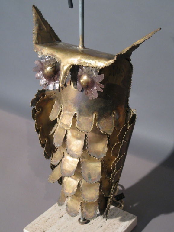 Late 20th Century Curtis Jere Style Brass Owl Lamp c.1970's