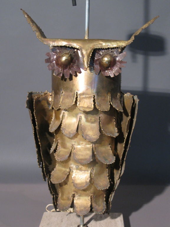 Curtis Jere Style Brass Owl Lamp c.1970's 1