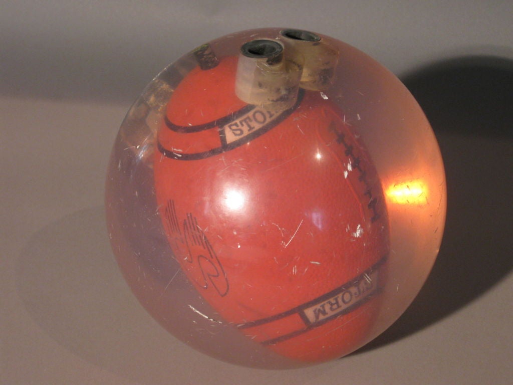 Whimsical Lucite Bowling Ball w/ Encased Football c.1970's 1