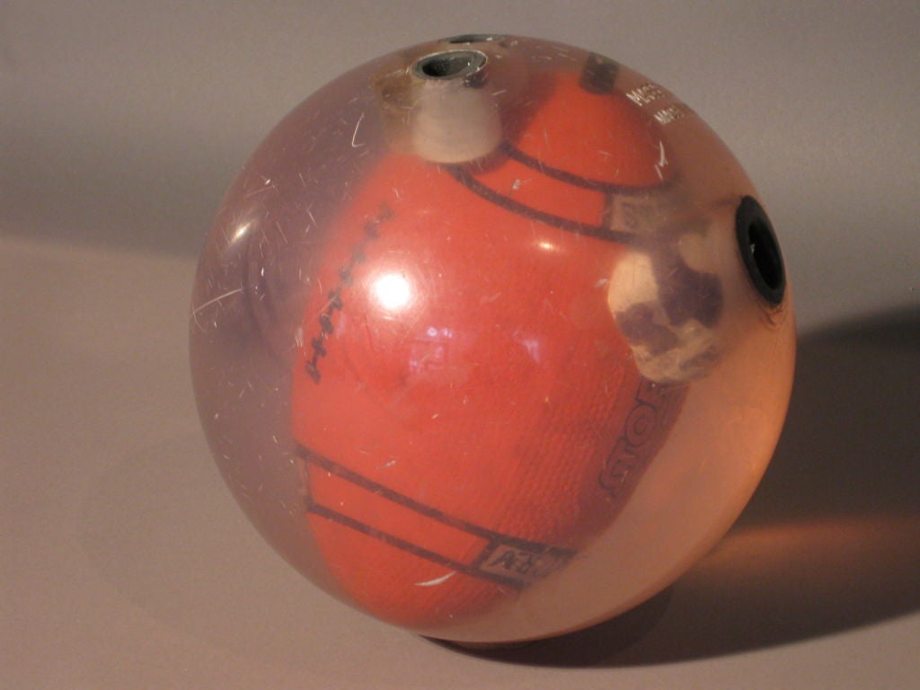 Whimsical Lucite Bowling Ball w/ Encased Football c.1970's In Good Condition In Easton, PA