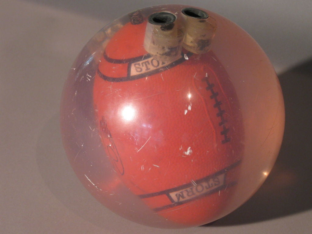 Acrylic Whimsical Lucite Bowling Ball w/ Encased Football c.1970's
