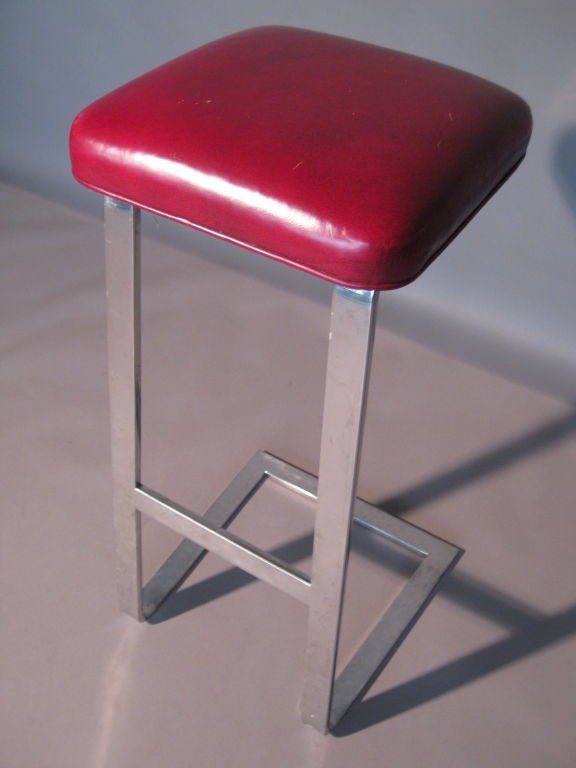 Faux Leather Milo Baughman Polished Stainless Steel Bar Stool