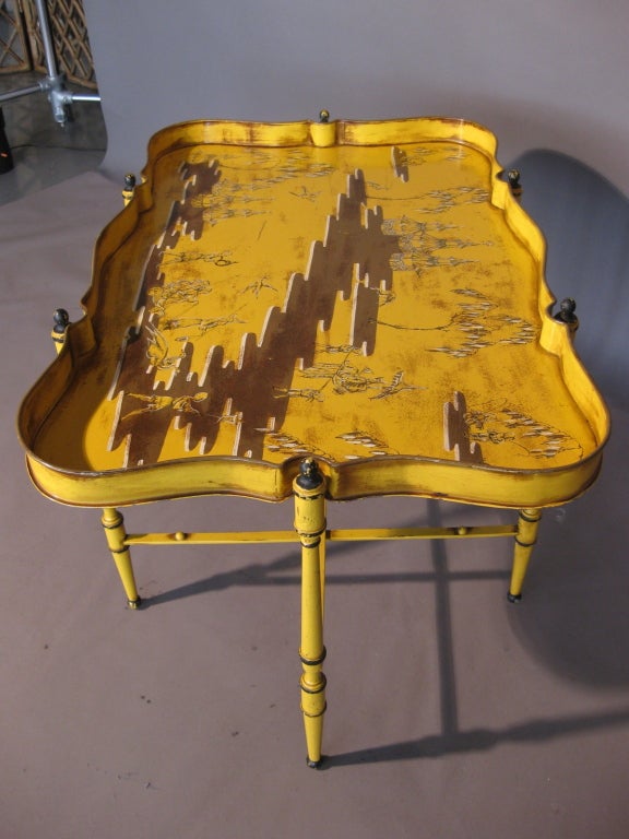 Hand Painted Chinoiserie Low Tray Table Made in Italy c.1950's 2