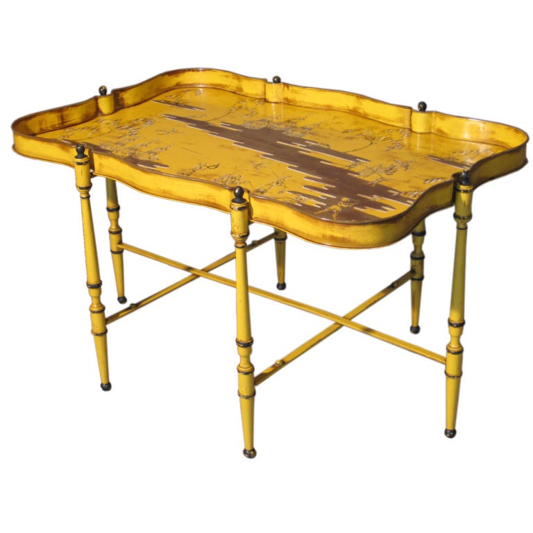 Hand Painted Chinoiserie Low Tray Table Made in Italy c.1950's