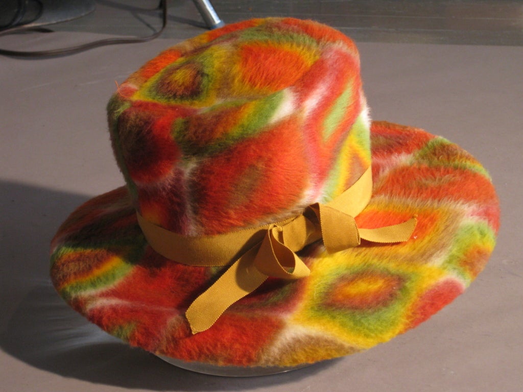 Christian Dior 1960's Psychedelic Mohair Wool Hat SIGNED