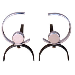 Set of Modernist Chromed Steel Machine Age Andirons