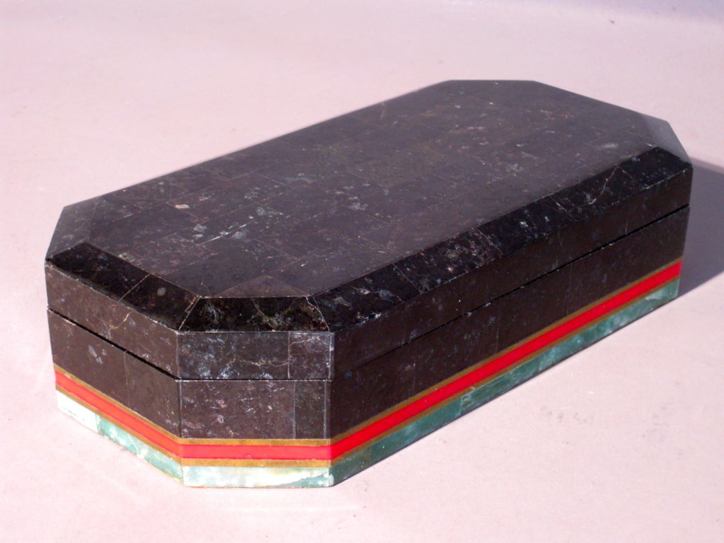 Maitland-Smith Octagonal Tesselated Marble Jewelry Box