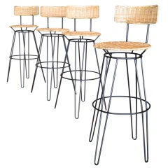 Set of Four Sol Bloom Wrought Iron  Bar Stools