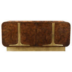 1970's Burl and Brass Credenza by Mastercraft