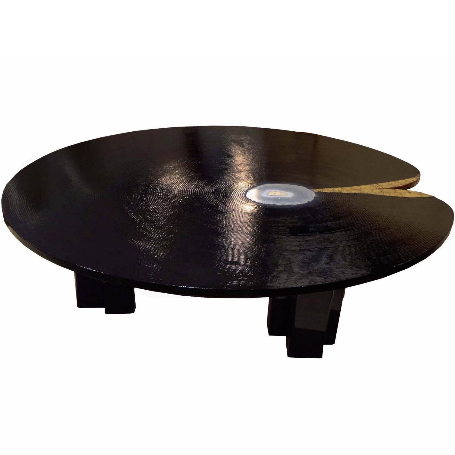 A Round Cocktail Table in Combed Lacquer, Agate and Bronze by Christian Krekels For Sale
