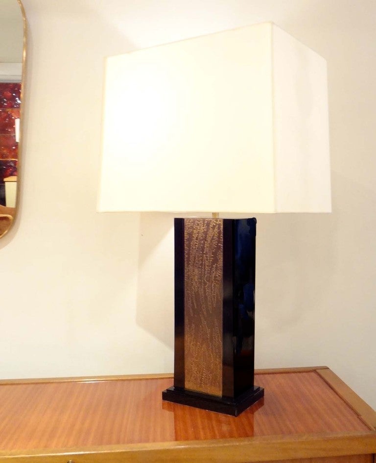 A Pair of Table Lamps in Etched Brass and Lacquer by Christian Krekels