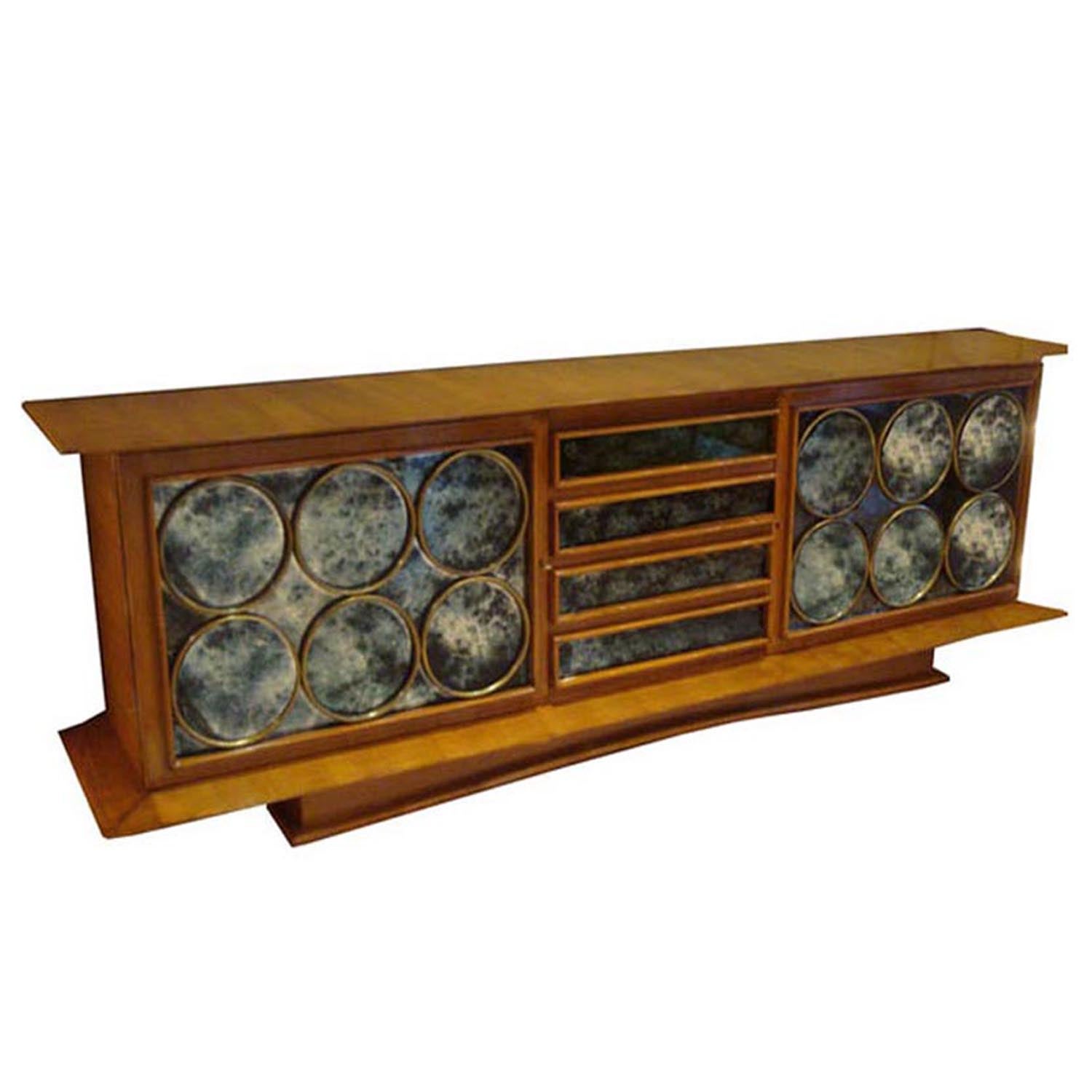 A Rare Sideboard in Lemonwood and Mirror by Jean Royere For Sale
