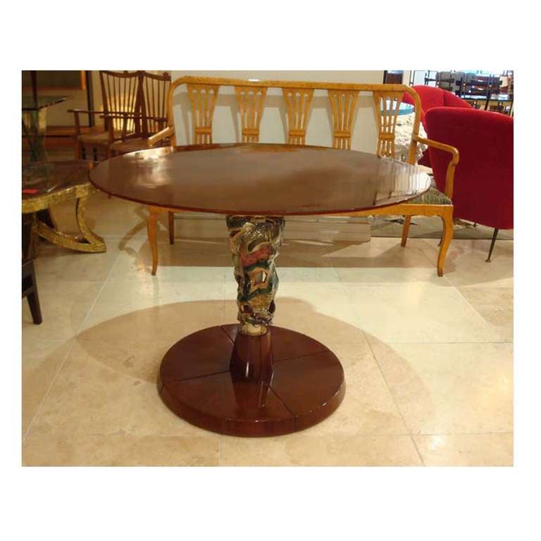 Italian A Center Table In Mahogany With Ceramic Work By Pietro Melandri For Sale