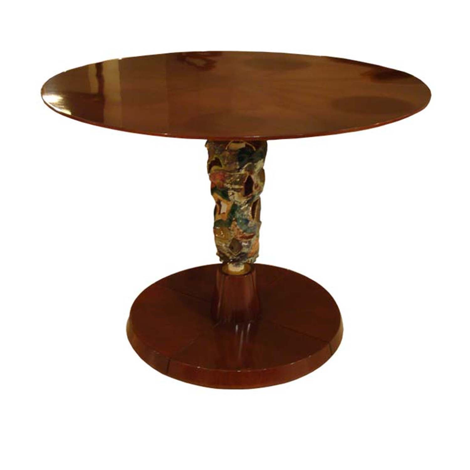 A Center Table In Mahogany With Ceramic Work By Pietro Melandri For Sale