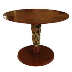 Center Table in Mahogany with Ceramic Work by Pietro Melandri, Italy, circa 1950