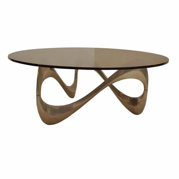 Late 20th Century A Round Modernist Cocktail Table in Steel and Smoked Glass