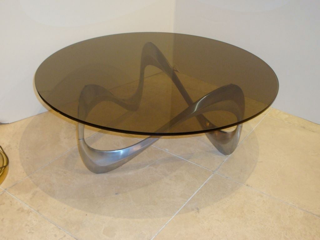 Italian A Round Modernist Cocktail Table in Steel and Smoked Glass