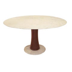 A Pedestal Table in White Marble and Mahogany by Osvaldo Borsani