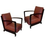 A Pair of Art Deco Open Arm Club Chairs in Burl Walnut
