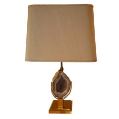 A Single Table Lamp in Gilt Brass and Agate by Willy Daro