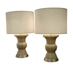 A Pair of Vase Lamps in an Iridescent Glazed Ceramic
