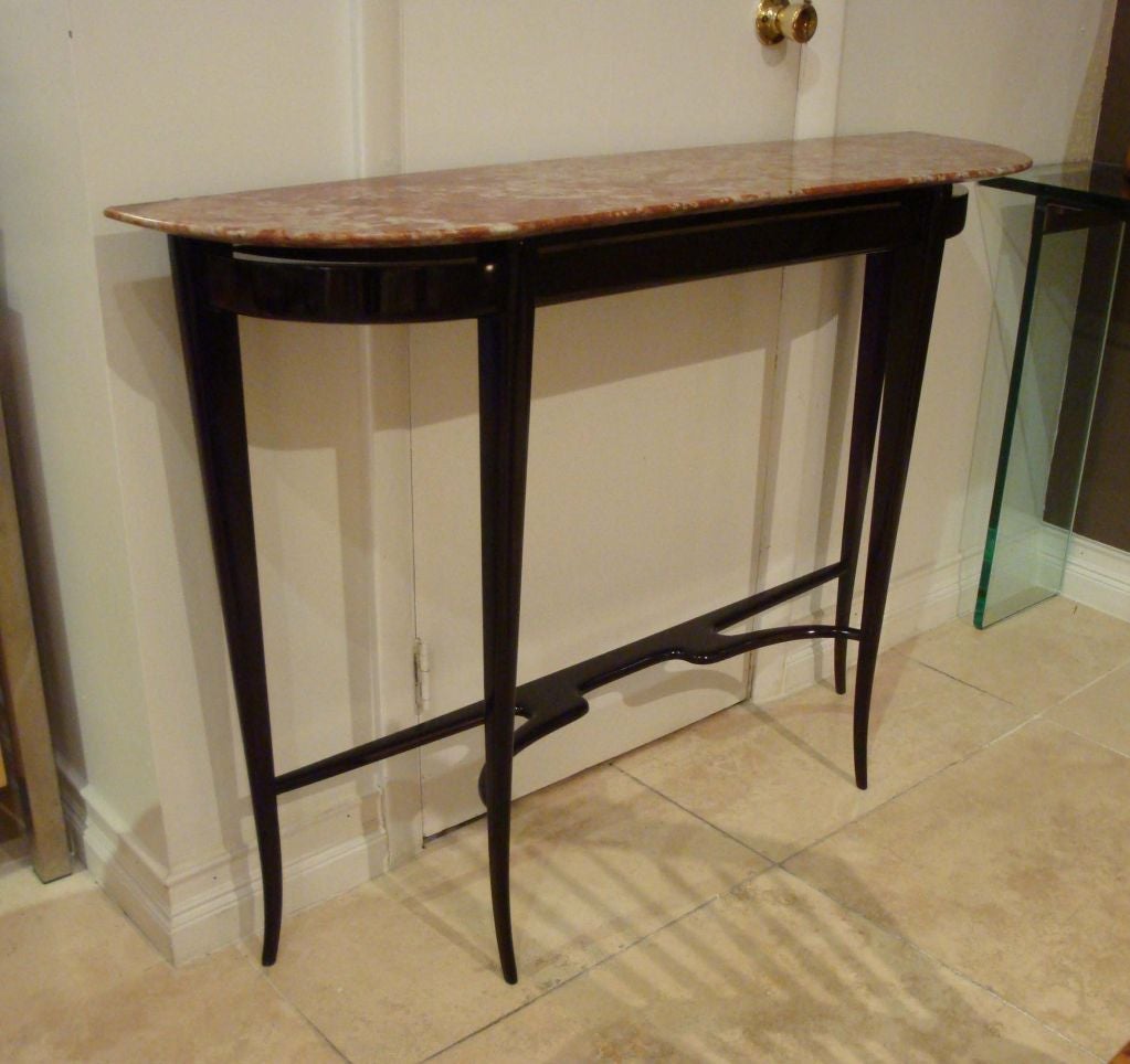 Italian A Mid Century Demi Lune Console in Ebonised Mahogany and Marble