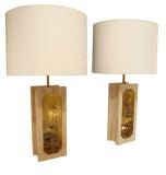 A Pair of Travertine & Gilt Brass Table Lamps by George Mathias