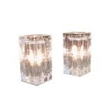 A Pair of Small Murano Glass Cube Shaped Table Lamps
