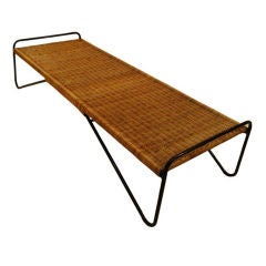 A Mid Century Modernist Daybed in Lacquered Metal and Wicker