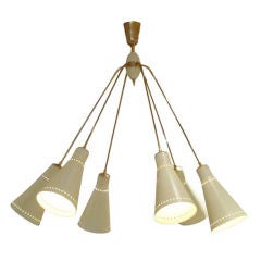 A Modernist Six Light Chandelier in Brass and Lacquered Metal