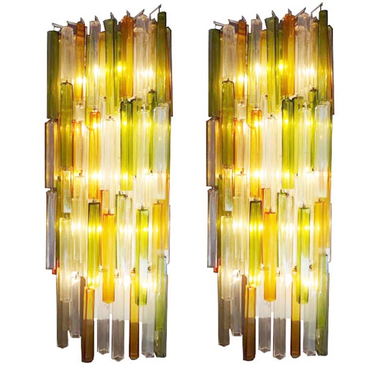 Glass Salviati for Venini Massively Scaled Pair of Lit Wall Sconces, circa 1965 For Sale