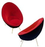 A Pair of Italian Barrel Chairs with Brass Legs