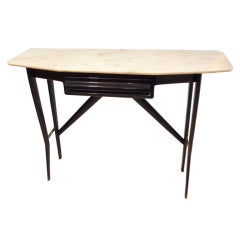 A Sculptural Console in Black Lacquer and Marble