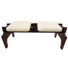 A Two Seat Bench in Rosewood and Leather in the style of Sergio