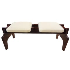 A Two Seat Bench in Rosewood and Leather in the style of Sergio A Two Seat Bench in Rosewood and Leather in the style of Sergio