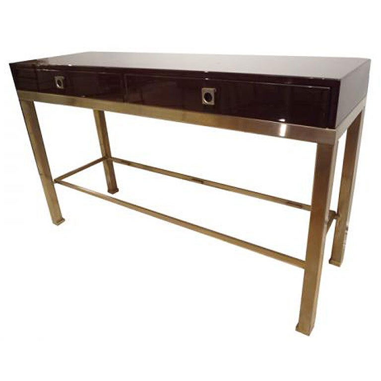 A Modernist Console in Steel, Lacquer and Glass by Guy Lefevre For Sale