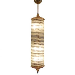 A Hanging Lantern in Gilt Brass and Hand Blown Glass by Venini