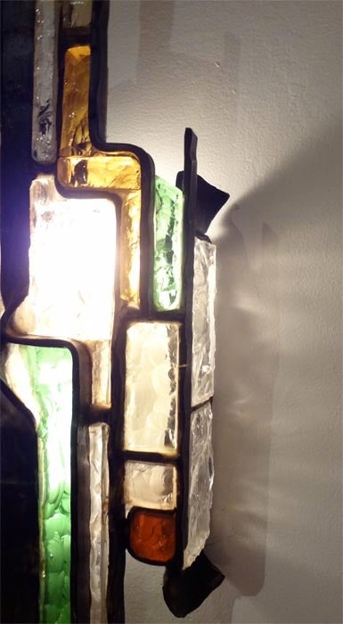 Italian Pair Wall Sconces in Steel and Glass in the style of Poliarte Italy circa 1965 For Sale
