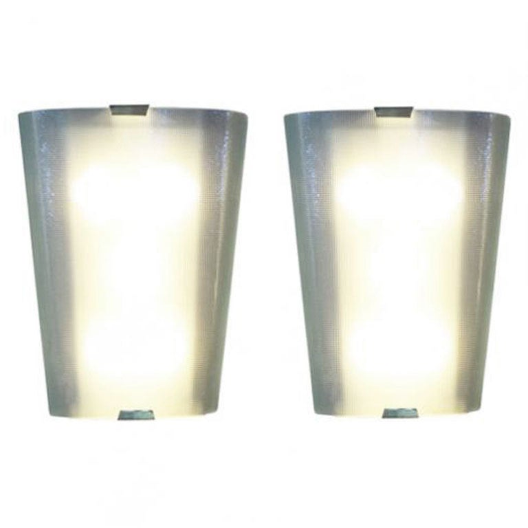 A Pair of Large Textured Glass Wall Sconces For Sale at 1stdibs