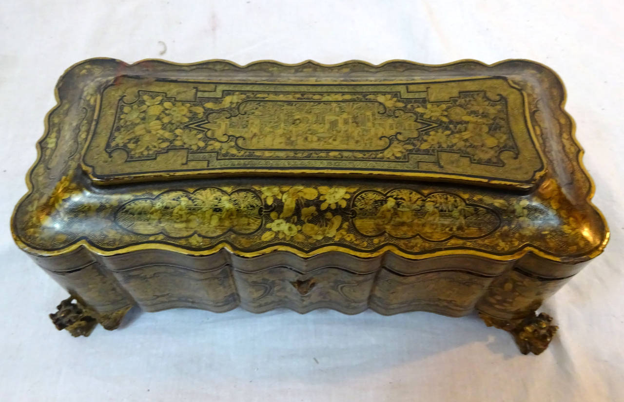 19th Century Chinese Ebonized and Gilt Glove Box In Excellent Condition In Dallas, TX