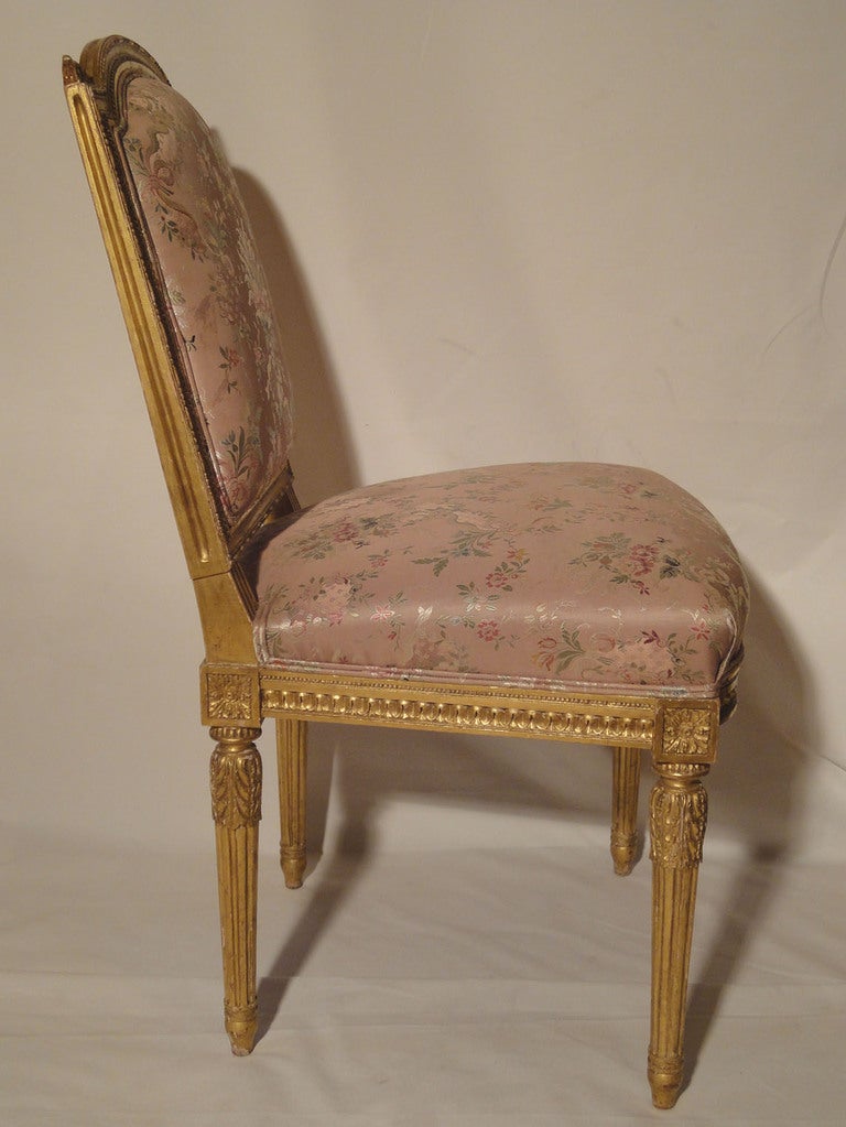 Louis XVI Pair of French Giltwood Side Chairs For Sale