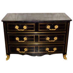 18th c. Regencé Ebonized Commode with Bronze Mounts and Brass Inlay