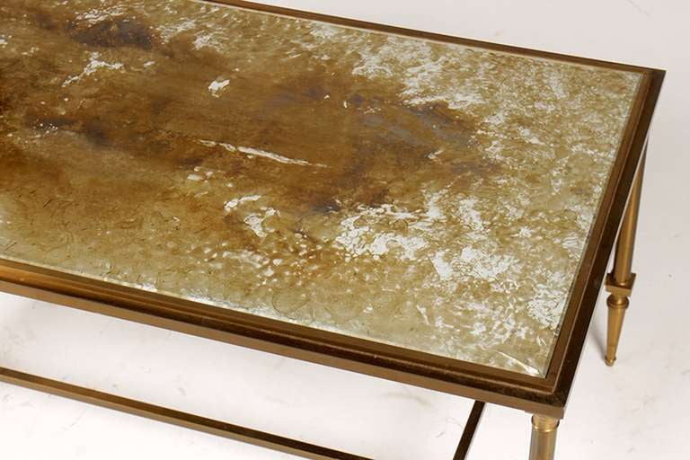 Mid-20th Century Mid-century French Bronze Coffee Table with Gold Mottled Glass Top For Sale