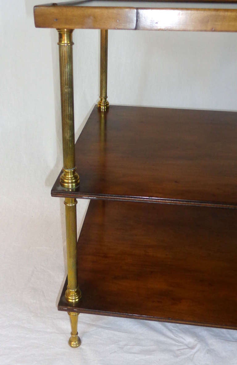 American 19th Century Mahogany and Brass Three-Tiered Side Table
