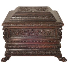 Well-Carved Italian Mahogany Casket for Valuables