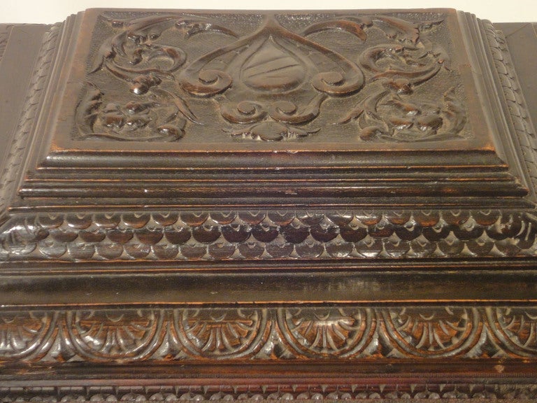 Well-Carved Italian Mahogany Casket for Valuables For Sale 2