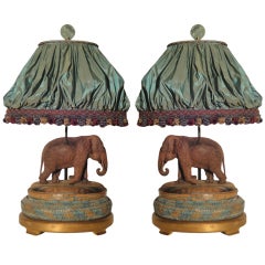 Pair of Well Carved Wooden Elephants Now As Lamps