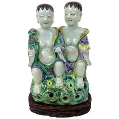 Late 19th c. Chinese Porcelain Figure of Seated Twins