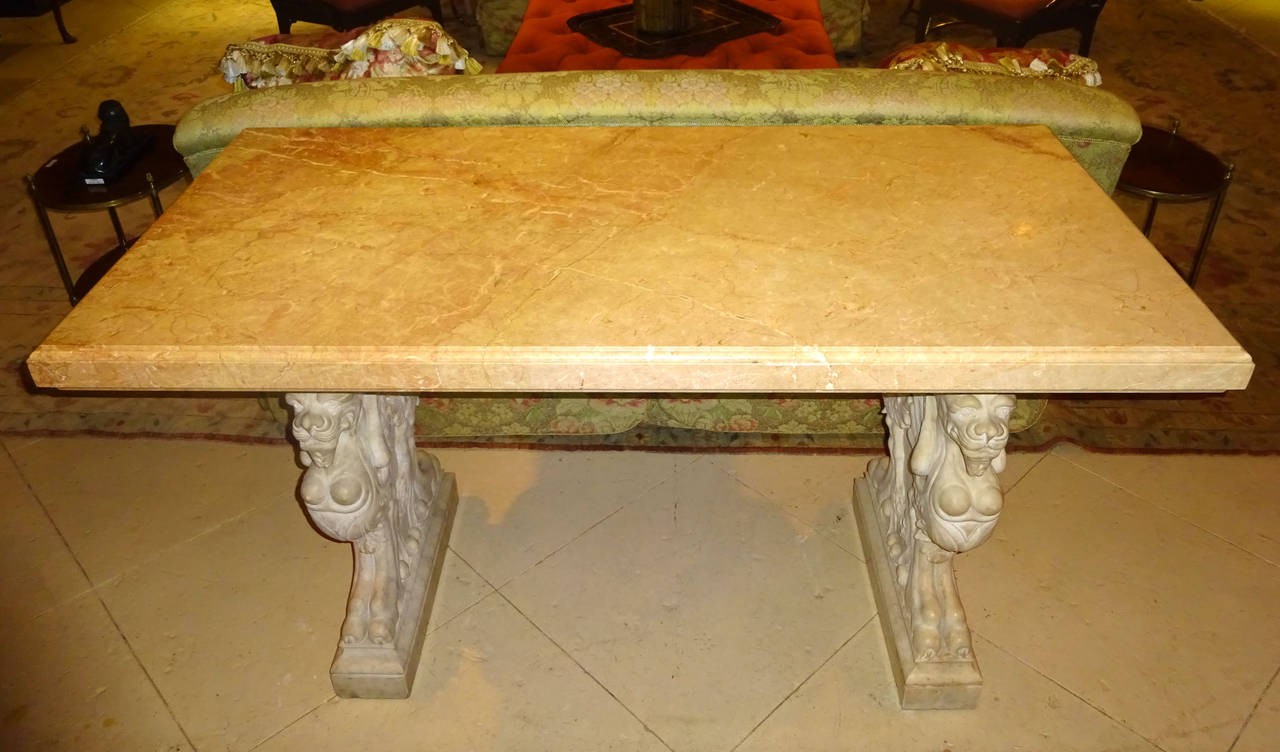 19th Century Italian Marble Console Table with Gryphon Pedestals at 1stDibs