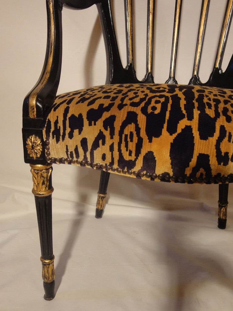 A Pair of Black & Gilt Sheraton Style Armchairs In Good Condition In Dallas, TX